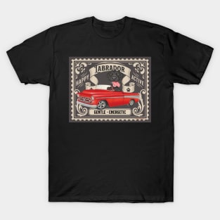 Cute Funny Black Lab Labrador Retriever Dog in Red Truck T-Shirt